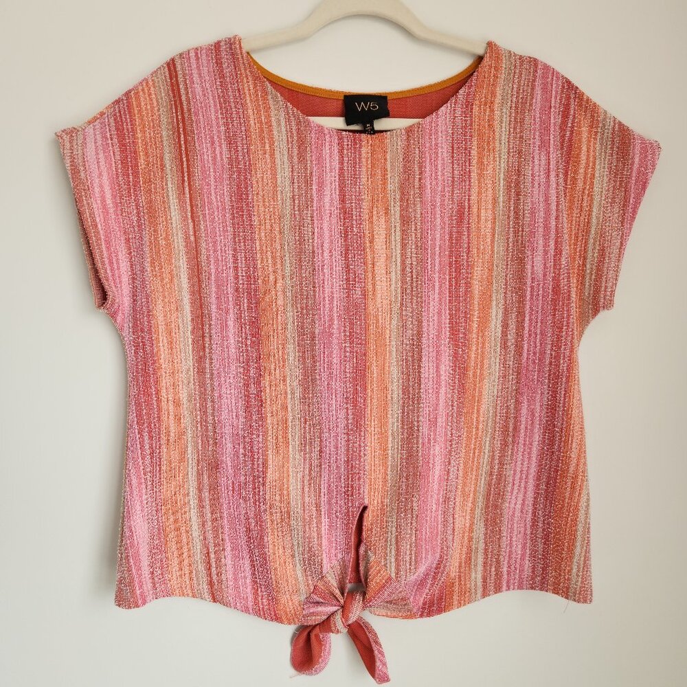 W5 Anthropologie Striped Textured Cotton Blend Boho Top Relaxed Fit Size M